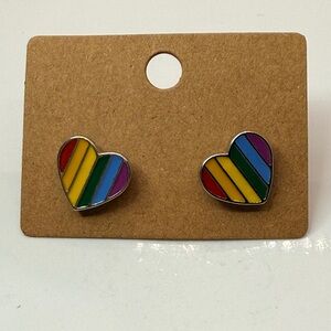 Rainbow Heart Stud Earrings Colorful Enamel Pride Jewelry